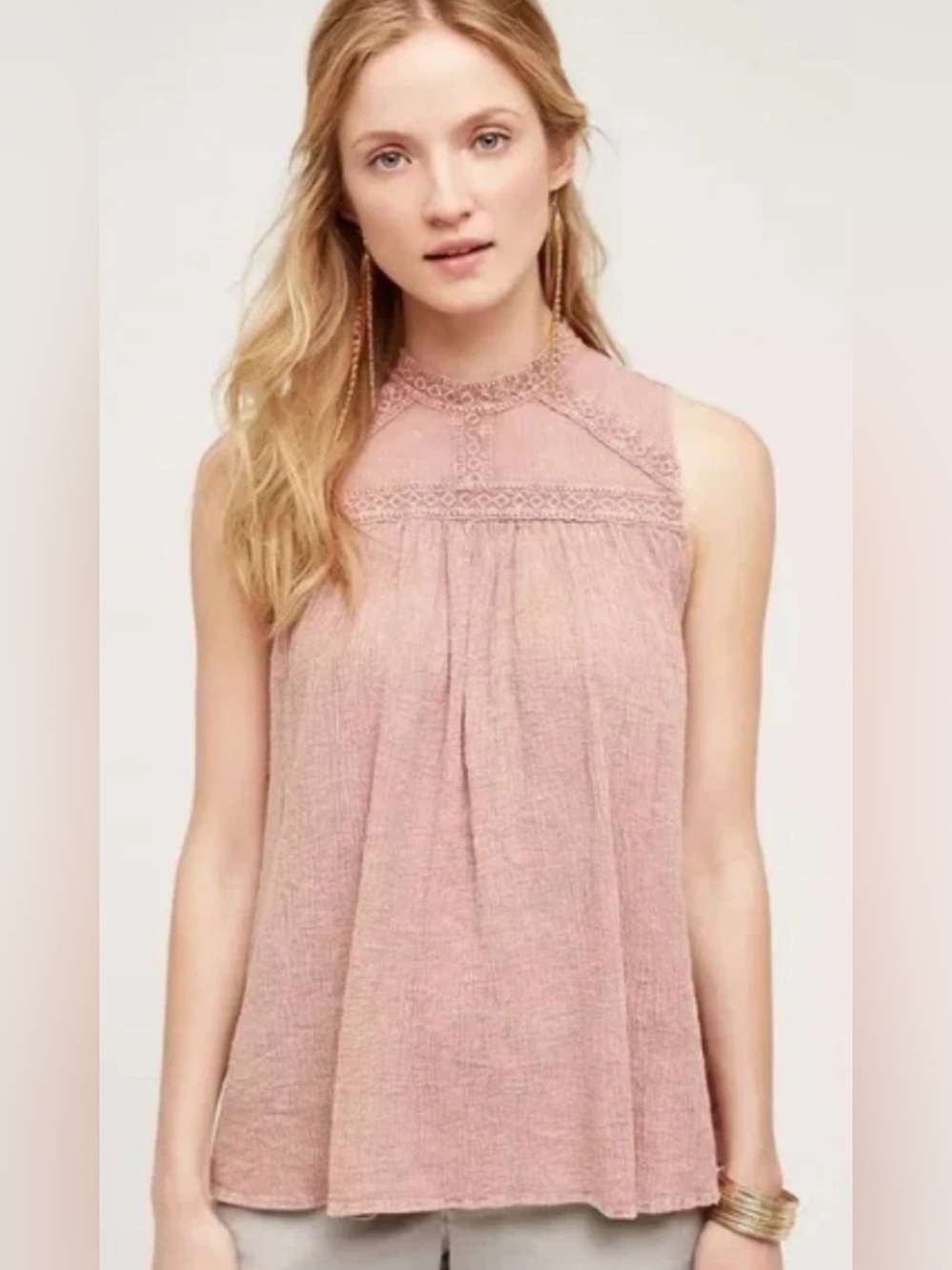 Anthropologie eri+ali pink/rose sleeveless top Sz M Boho Fairy Flowy